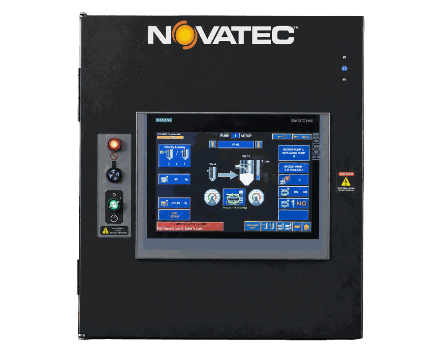Novatec plant-wide control cabinet with HMI touchscreen
