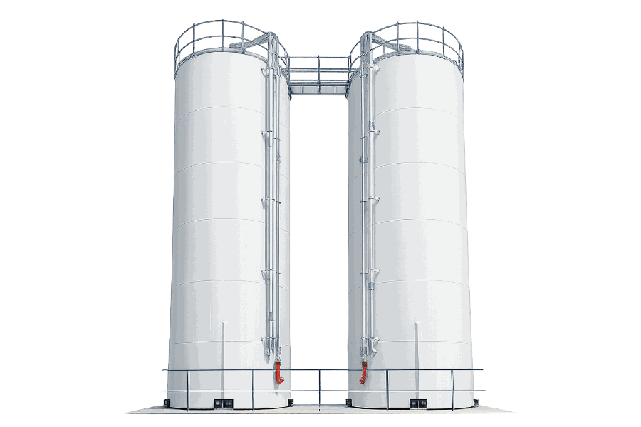 Two Novatec outdoor bulk resin storage silos